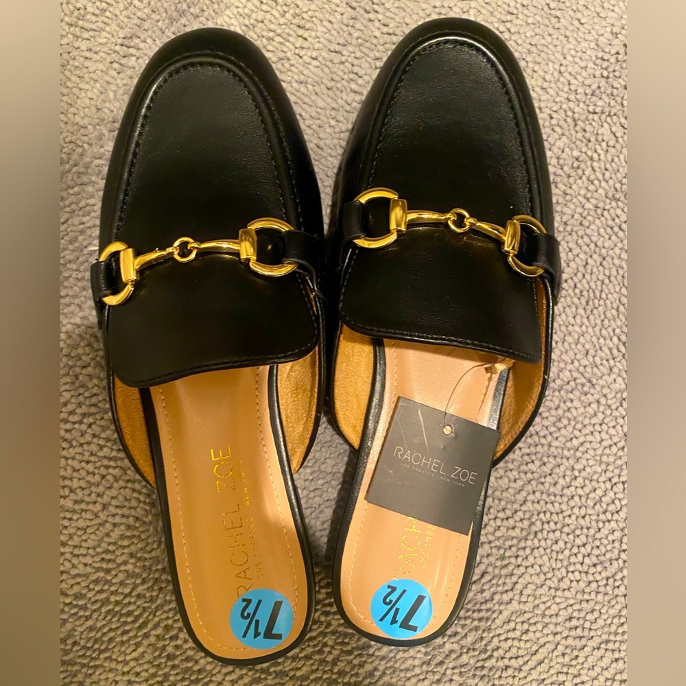 Rachel Zoe Black Leather Mules with Gold horsebit Accent size 7M or 9.5M NEW!